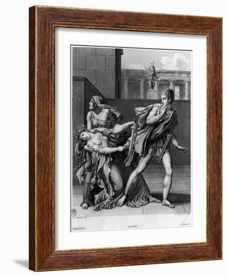 Phaedra, Oenone and Hippolytus, Illustration from Act II Scene 5 of "Phedre" by Jean Racine 1824-Anne-Louis Girodet de Roussy-Trioson-Framed Giclee Print