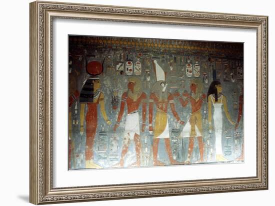 Pharaoh Horemheb with the Goddess Isis and the God Horus, Ancient Egyptian, 14th Century Bc-null-Framed Photographic Print