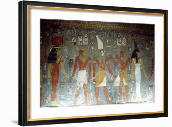 Pharaoh Horemheb with the Goddess Isis and the God Horus, Ancient Egyptian, 14th Century Bc-null-Framed Photographic Print