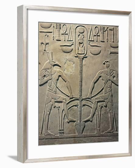 Pharaoh Sesostris I Statue, Details from Throne Depicting Horus and Seth, from Al Lisht, Egypt-null-Framed Giclee Print