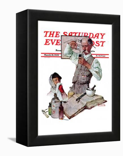 "Pharmacist" Saturday Evening Post Cover, March 18,1939-Norman Rockwell-Framed Premier Image Canvas