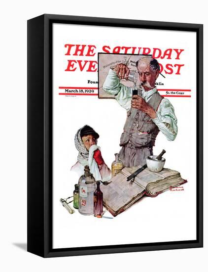 "Pharmacist" Saturday Evening Post Cover, March 18,1939-Norman Rockwell-Framed Premier Image Canvas