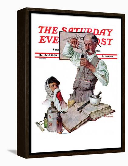 "Pharmacist" Saturday Evening Post Cover, March 18,1939-Norman Rockwell-Framed Premier Image Canvas