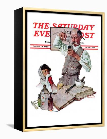 "Pharmacist" Saturday Evening Post Cover, March 18,1939-Norman Rockwell-Framed Premier Image Canvas