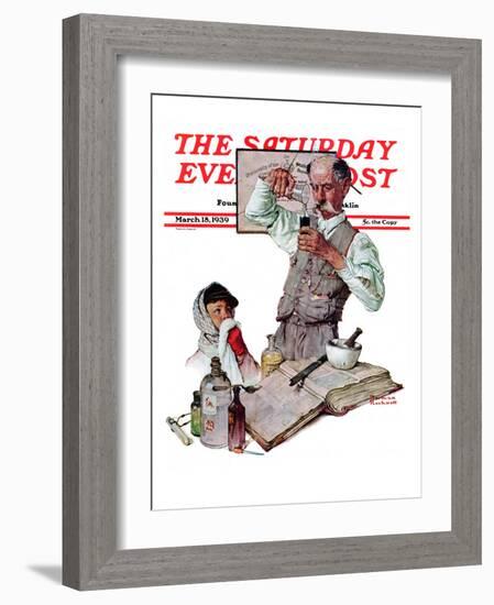 "Pharmacist" Saturday Evening Post Cover, March 18,1939-Norman Rockwell-Framed Giclee Print