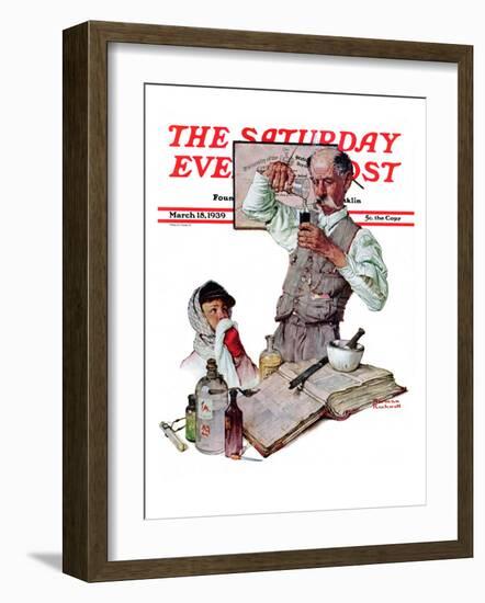 "Pharmacist" Saturday Evening Post Cover, March 18,1939-Norman Rockwell-Framed Giclee Print