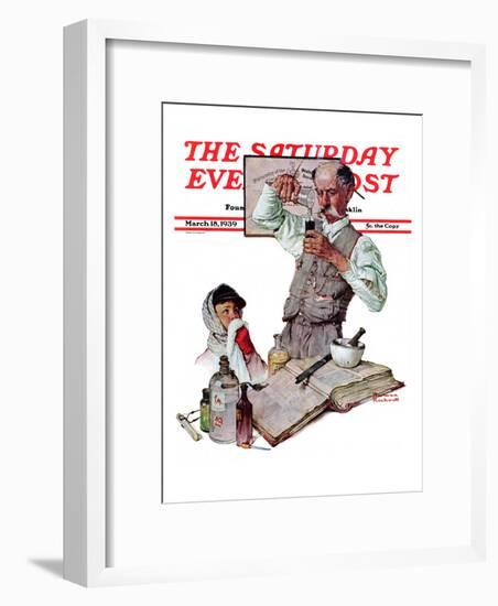 "Pharmacist" Saturday Evening Post Cover, March 18,1939-Norman Rockwell-Framed Giclee Print