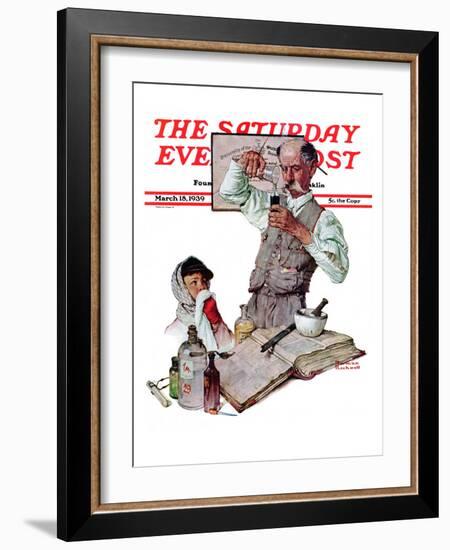 "Pharmacist" Saturday Evening Post Cover, March 18,1939-Norman Rockwell-Framed Giclee Print