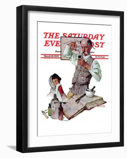 "Pharmacist" Saturday Evening Post Cover, March 18,1939-Norman Rockwell-Framed Giclee Print