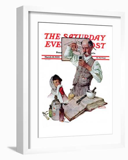 "Pharmacist" Saturday Evening Post Cover, March 18,1939-Norman Rockwell-Framed Giclee Print