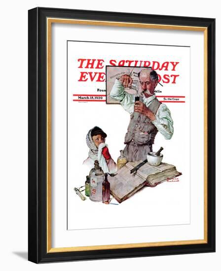 "Pharmacist" Saturday Evening Post Cover, March 18,1939-Norman Rockwell-Framed Giclee Print