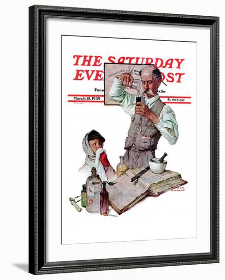 "Pharmacist" Saturday Evening Post Cover, March 18,1939-Norman Rockwell-Framed Giclee Print