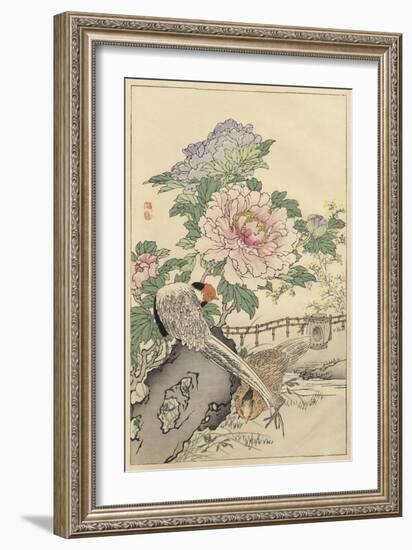 Pheasant and Peony-Bairei-Framed Art Print