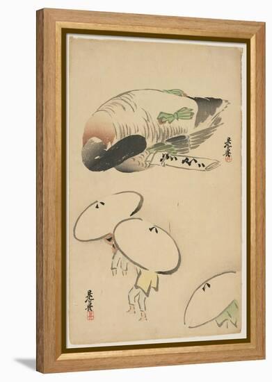 Pheasant/Three Men with Umbrellas-Shibata Zeshin-Framed Premier Image Canvas