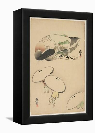 Pheasant/Three Men with Umbrellas-Shibata Zeshin-Framed Premier Image Canvas