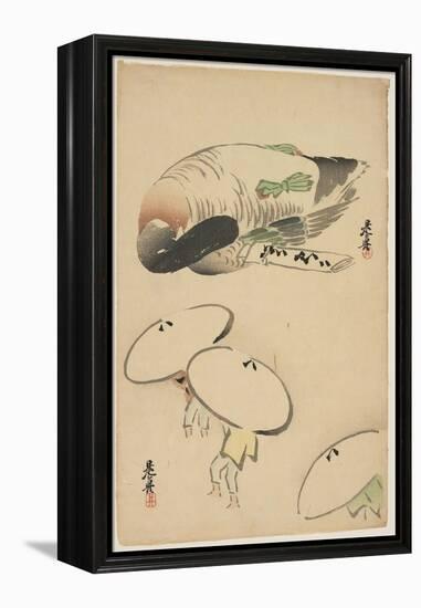 Pheasant/Three Men with Umbrellas-Shibata Zeshin-Framed Premier Image Canvas