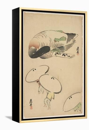 Pheasant/Three Men with Umbrellas-Shibata Zeshin-Framed Premier Image Canvas