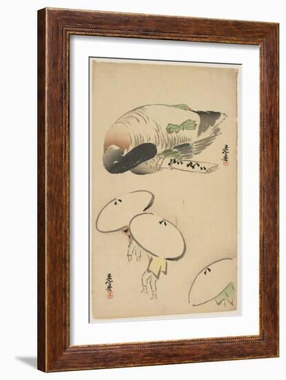 Pheasant/Three Men with Umbrellas-Shibata Zeshin-Framed Giclee Print