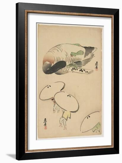 Pheasant/Three Men with Umbrellas-Shibata Zeshin-Framed Giclee Print