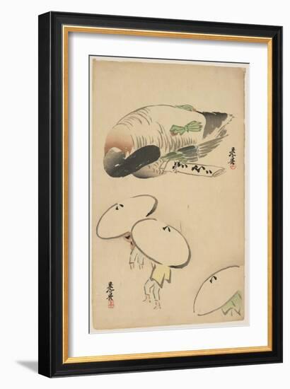 Pheasant/Three Men with Umbrellas-Shibata Zeshin-Framed Giclee Print