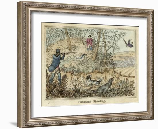 Pheasant, Two Men and Their Dogs Shoot from a Clearing-Henry Thomas Alken-Framed Art Print