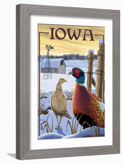 Pheasants - Iowa-Lantern Press-Framed Premium Giclee Print