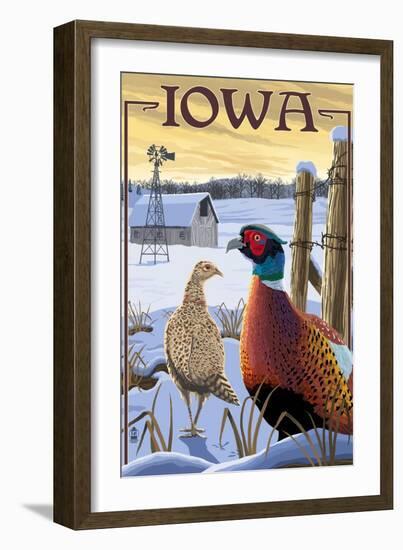 Pheasants - Iowa-Lantern Press-Framed Premium Giclee Print