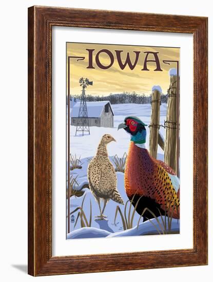 Pheasants - Iowa-Lantern Press-Framed Art Print