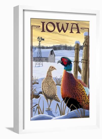 Pheasants - Iowa-Lantern Press-Framed Art Print