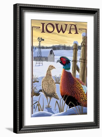 Pheasants - Iowa-Lantern Press-Framed Art Print