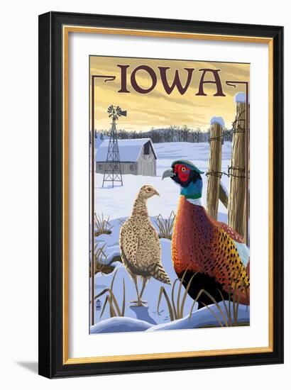 Pheasants - Iowa-Lantern Press-Framed Art Print