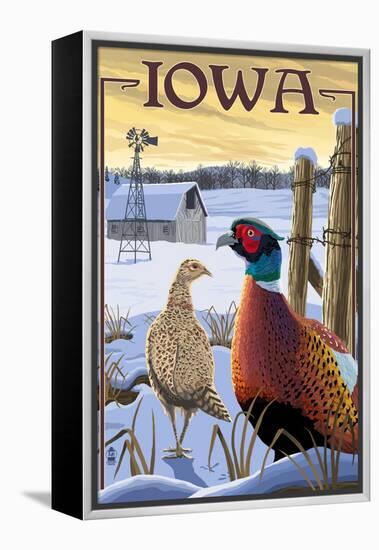 Pheasants - Iowa-Lantern Press-Framed Stretched Canvas