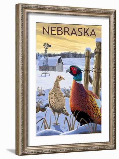 Pheasants - Nebraska-Lantern Press-Framed Art Print