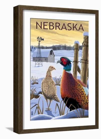 Pheasants - Nebraska-Lantern Press-Framed Art Print