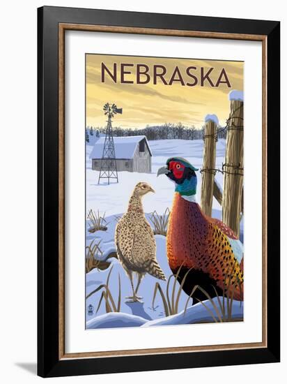 Pheasants - Nebraska-Lantern Press-Framed Art Print