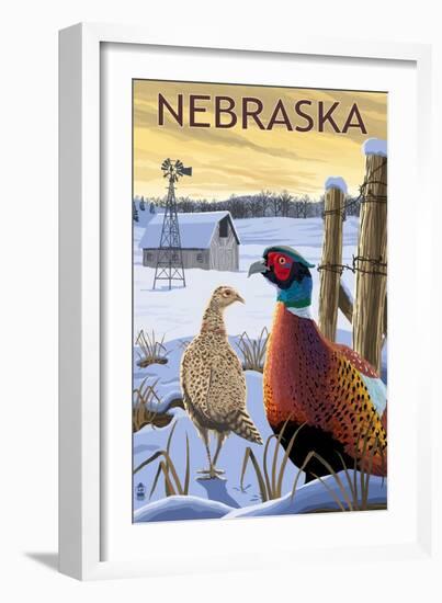 Pheasants - Nebraska-Lantern Press-Framed Art Print