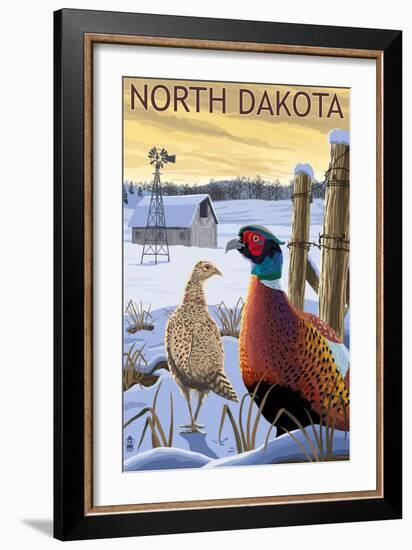 Pheasants - North Dakota-Lantern Press-Framed Art Print