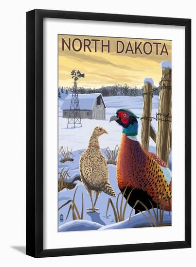 Pheasants - North Dakota-Lantern Press-Framed Art Print