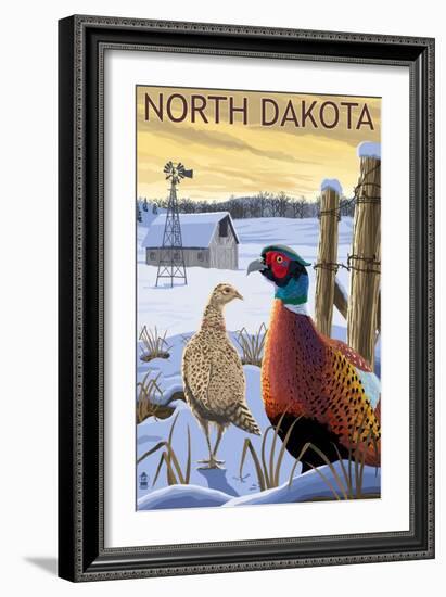 Pheasants - North Dakota-Lantern Press-Framed Art Print