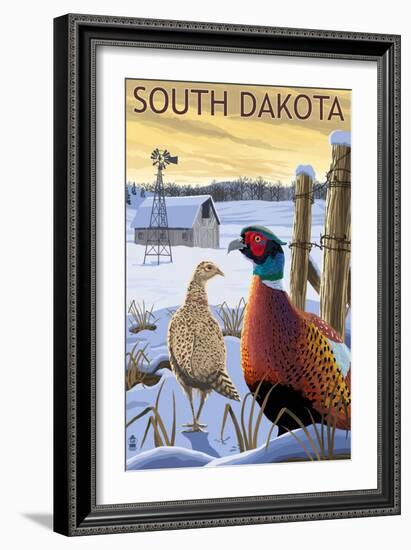 Pheasants - South Dakota-Lantern Press-Framed Art Print