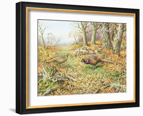 Pheasants with Blue Tits-Carl Donner-Framed Giclee Print