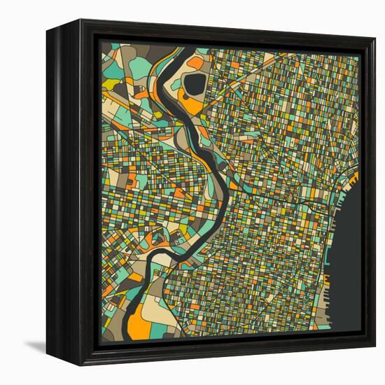 Philadelphia Map-Jazzberry Blue-Framed Stretched Canvas