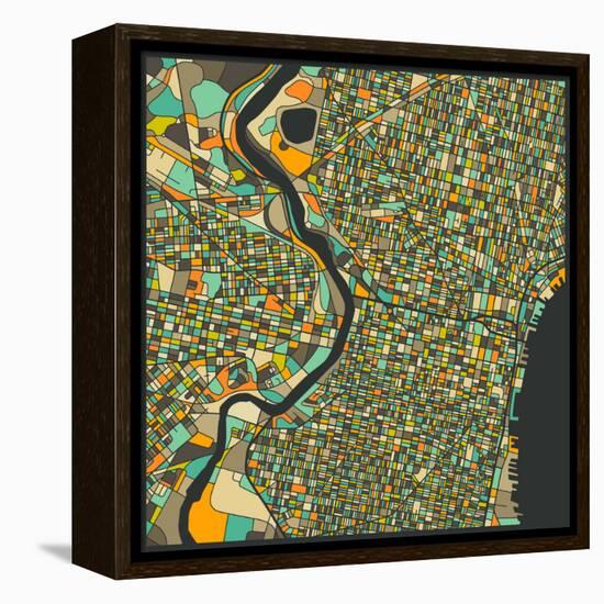 Philadelphia Map-Jazzberry Blue-Framed Stretched Canvas