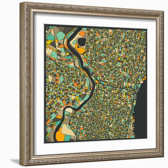 Philadelphia Map-Jazzberry Blue-Framed Art Print