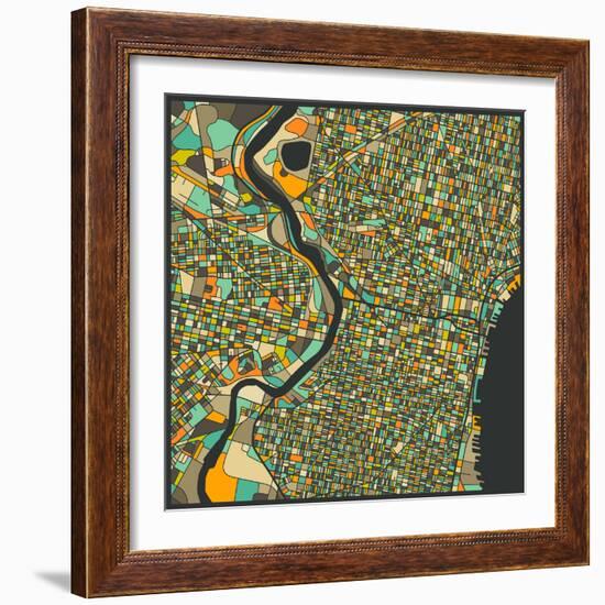 Philadelphia Map-Jazzberry Blue-Framed Art Print