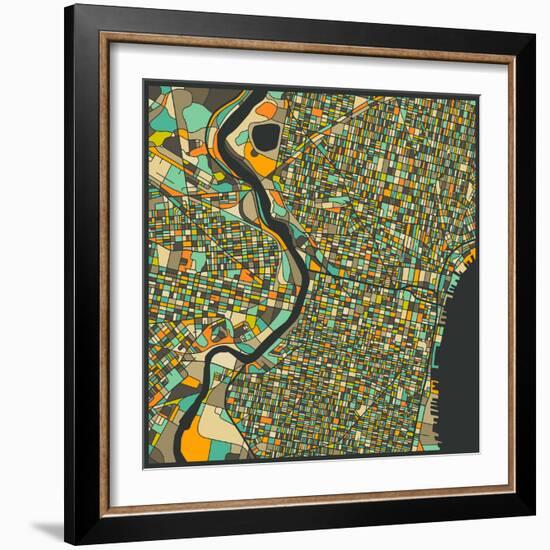 Philadelphia Map-Jazzberry Blue-Framed Art Print