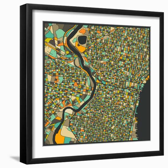 Philadelphia Map-Jazzberry Blue-Framed Art Print