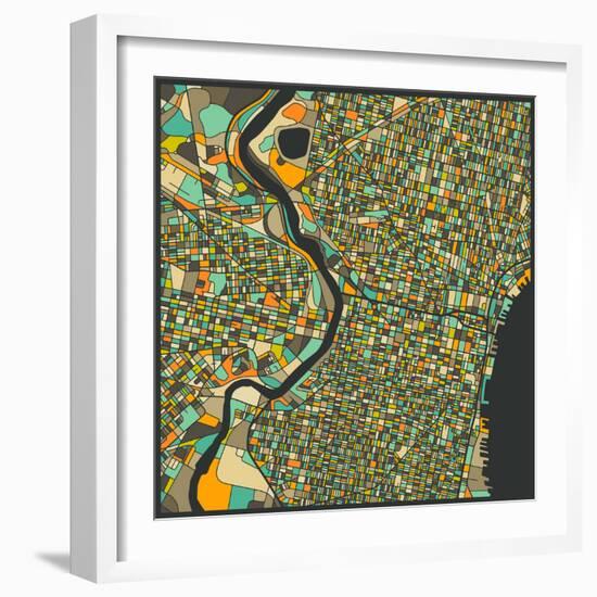 Philadelphia Map-Jazzberry Blue-Framed Art Print