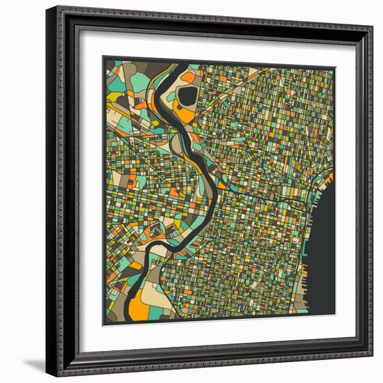 Philadelphia Map-Jazzberry Blue-Framed Art Print