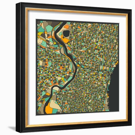 Philadelphia Map-Jazzberry Blue-Framed Art Print